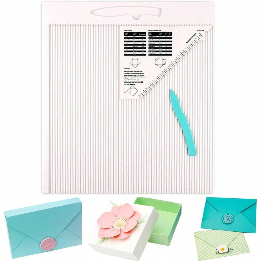 12x12 Inch Multifunctional Scoring Board, Suitable For Making Envelopes/Envelope Boxes/Gift Boxes; Large Multipurpose Scoring Board With Bone Folder And Triangle Guide, Envelope Making Tool - A - View 1