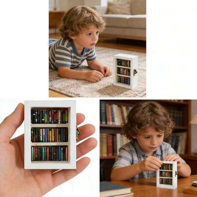 1 Set Mini Bookshelf Decor, Micro Bookshelf Decor, Rocking Bookshelf To Relieve Anxiety, Micro Library With Bookshelf + 60 Mini Books, Suitable For Book Lovers Home, Room, Office Decor