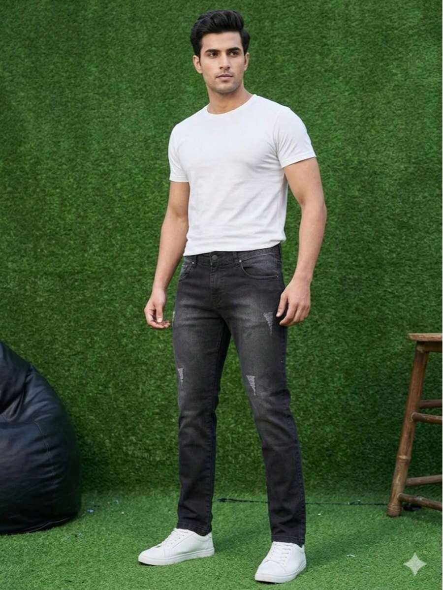 Men's Medium Blue Skinny Jeans With Elastane - 灰色 - 查看 1