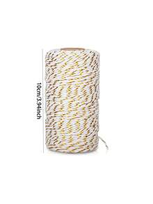 金色麻绳 - 1卷 棉质烘焙绳 金白色金属圣诞假日绳 适用于礼品包装、工艺品制作、烘焙、节日装饰 - 白金 - 查看 3