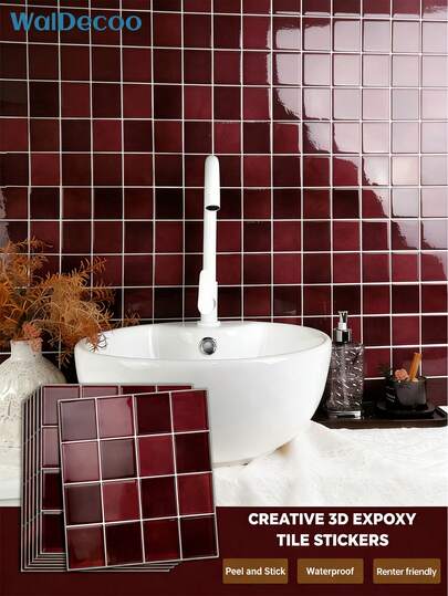 WalDecoo 5/10/20张多色马赛克瓷砖贴纸，可撕贴防水墙贴，DIY厨房浴室防溅板家居装饰