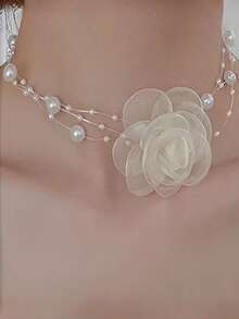 Fashion Girls Jewelry Gift 1pc Elegant Camellia Flower Pearl Delicate Floral Choker Necklace - Flower - View 4