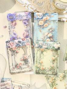 30 piezas/paquete Papel de scrapbooking con borde floral, material de decoración DIY vintage no adhesivo, regalo para fiestas, suministros para collage hechos a mano, planificación de scrapbook personalizada, papelería escolar creativa (4 diseños surtidos) - Un borde floral brillante. - Ver 2