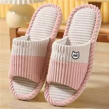 女士条纹休闲涤纶字母露趾拖鞋，四季皆宜居家穿着 - M粉紅色 - 查看 7