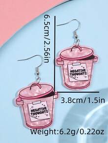 1 Đôi bông tai hình thùng rác hoạt hình độc đáo, ngộ nghĩnh, thời trang, nhiều màu sắc, làm bằng acrylic, có khẩu hiệu, thích hợp để đeo hàng ngày, dự lễ hội và tiệc tùng. - Nhiều màu - Xem 5