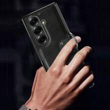 Luxury Business PU Leather Electroplated Case With Ring Holder & Tempered Glass Screen Protector, Full Body Shockproof Protective Cover Compatible With Samsung Galaxy Z Fold 7/6/5/4 - Black - View 8