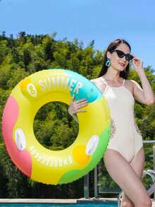 1pc Inflatable Double Air Chamber Swimming Ring With Handle, Extra Large & Thick Underarm Circle For Adults, Unisex - Multicolor - View 2