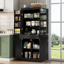 Kitchen Cabinet, Multifunctional Tall Cabinet, Sideboard With Two Shelf Doors, Storage Compartments And Internal Drawer, 182 * 40 * 75, Suitable For Kitchen, Dining Room And Living Room. - 黑色 - 查看 6
