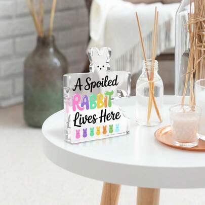 Easter Bunny Acrylic Plaque Tabletop Decoration For Home Farmhouse Kitchen Bathroom Gift Sign