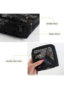2/4 pièces Pochette de rangement transparente à pois classique, porte-monnaie multifonction de couleur unie minimaliste, sac à cosmétiques pour rouge à lèvres, portable pour l'école, le travail, les voyages - Multicolore - Voir 4