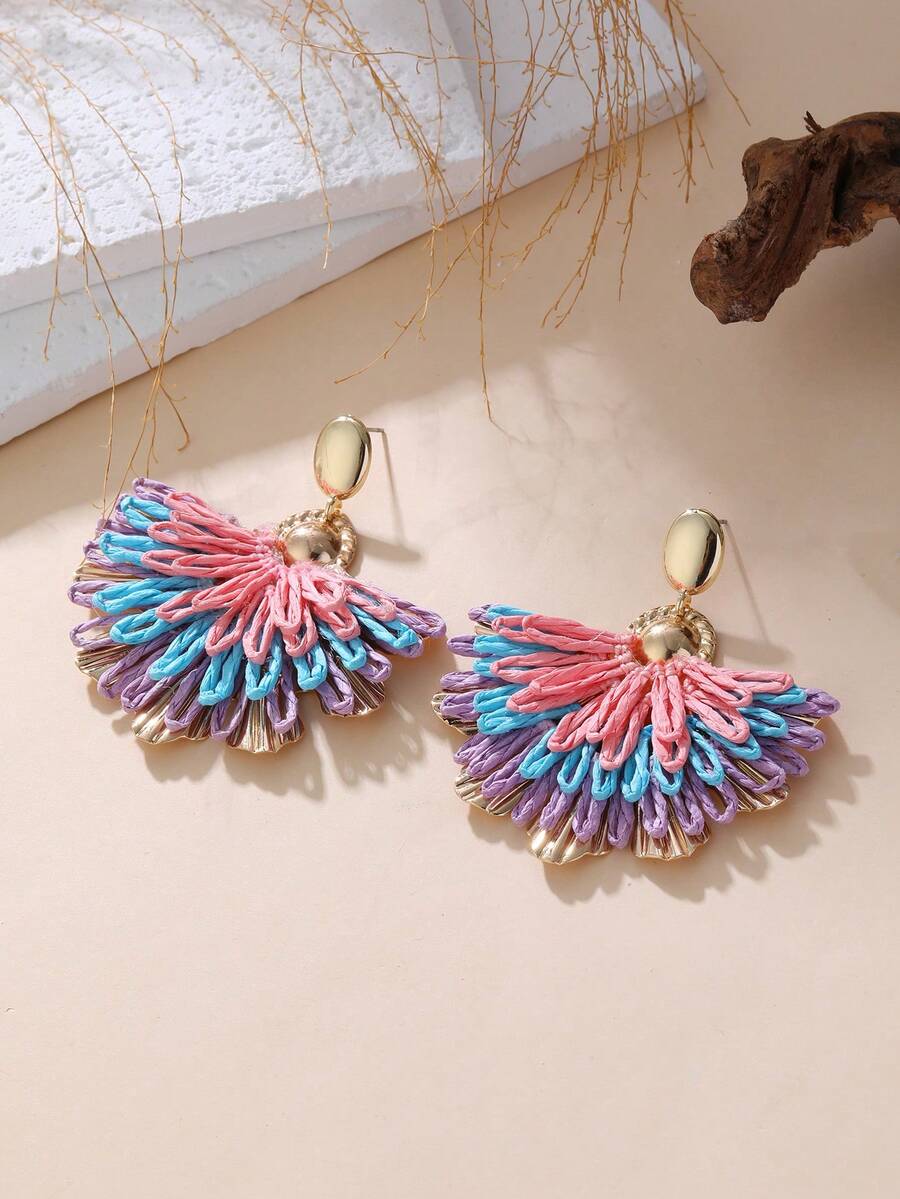 一对手工制作的独特彩色撞色凤凰尾花吊坠耳环，设计别致，适合度假、派对、逛街和日常佩戴。 - 彩色 - 查看 1