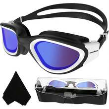 Adult Anti-Fog Swim Goggles Wide & Secure Fit - Black & White/Blue Polarized Mirrored Lens - View 13