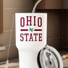 30oz Stainless Steel Tumbler Black White Options,  Ohio State Logo With Red And White Stripes Graphic Cups, Insulated Travel Coffee Mug With Lid And Straw , Double Wall Vacuum Reusable Travel Cups, Funny Birthday Party Gift For Women & Men - trắng - Xem 1