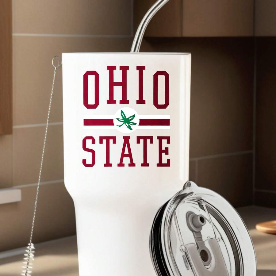 30oz Stainless Steel Tumbler Black White Options, Ohio State Logo With Red And White Stripes Graphic Cups, Insulated Travel Coffee Mug With Lid And Straw , Double Wall Vacuum Reusable Travel Cups, Funny Birthday Party Gift For Women & Men - trắng - Xem 1