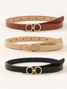 4 piezas Cinturón de cuero pequeño con hebilla de aleación para mujer, casual y versátil - Multicolor B - Ver 20