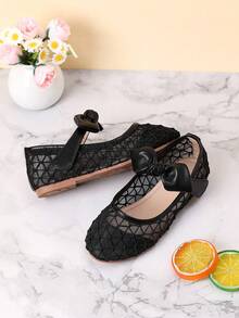 1 Pair Girls' Bow Decor Flat Shoes, Suitable For Spring And Autumn - Black - View 3