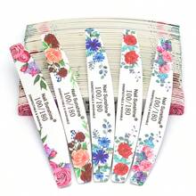 5件套紫色花朵木屑指甲锉，配100/180目砂纸。半月形收纳盒。专业、可水洗、耐磨耐用的抛光条。指甲抛光工具套装。 - 彩色 - 查看 1