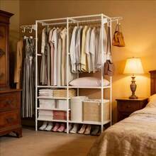 1 Set 1/2/3 Tier Multifunctional Freestanding Garment Rack (With Wheels), Classic Metal Floor Standing Wardrobe, Precision-Engineered Vertical Clothes Hanger, Space-Saving Heavy Duty Rack + Easy Assembly, Wardrobe Storage Organizer - Multicolor 1 - View 4