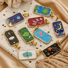 1 pieza Colgante de tarjeta de tarot con estrella y luna de acero inoxidable, accesorio de joyería para collar y pendientes DIY, para uso diario - colgante - Ver 6