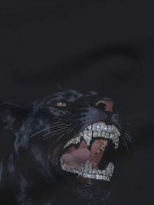 Summer 3D Digital Allover Print Short Sleeve With Rhinestones, All-Over Fierce & Rhinestone Fang Pattern, 3D Craftsmanship Presents Stereoscopic Visual Impact, Black Background Design Is A Personalized-Catching Streetwear Item - Multicolor - View 3