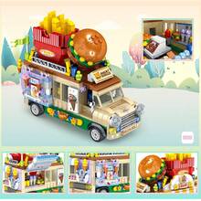 这款590+块积木玩具套装包含冰淇淋车、汉堡车、甜点水果车和餐车，迷你时尚设计，极具创意。套装内含1辆冰淇淋车和1辆汉堡车，迷你尺寸使其非常适合摆放在架子或桌面上。是送给积木爱好者的绝佳节日礼物。 - 彩色 - 查看 7