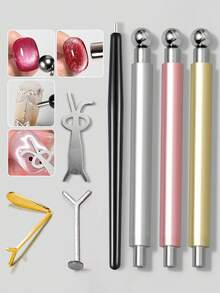 Beautizon Nailartlab 4Pcs Cat Eye Nail Magnet Set With Cuticle Pusher, Double-Ended Magnetic Pen For 3D Cat Eye Gel Polish - Multicolor - View 2