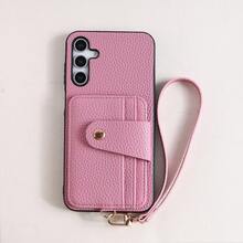 1件装优雅奢华挂绳卡包钱包式PU皮革手机壳，兼容三星Galaxy S25 Edge、S24、S23、S22、S21、S20 FE、Note 20 Ultra、A17、A16、A15、A07、A52、A53、A54、A25 5G、10、9 Pro XL、8、7、6、9a、8a、Note 15 Pro、14、13 4G、Poco C75等机型，多功能保护套 - 粉色 - 查看 8