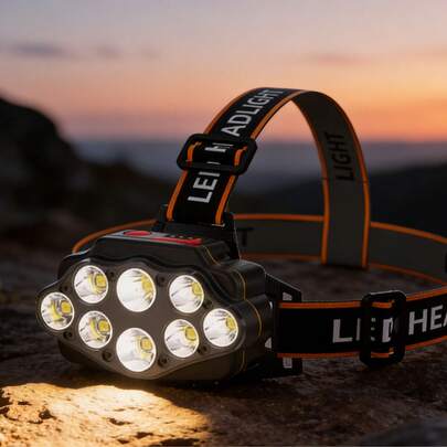 1PC 8 Led High Power Floodlight LED Headlamp USB Rechargeable Built-In Battery Flashlight Outdoor Waterproof Portable Work Headlight Fishing