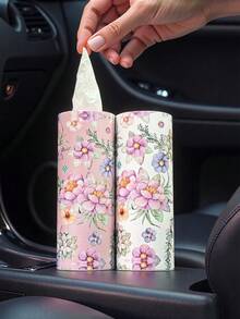 1pc Floral Car Tissue Box - Fits Round Cup Holder, Home & Travel, Comes With 50 Tissue Sheets - Small Flower Style a - View 3