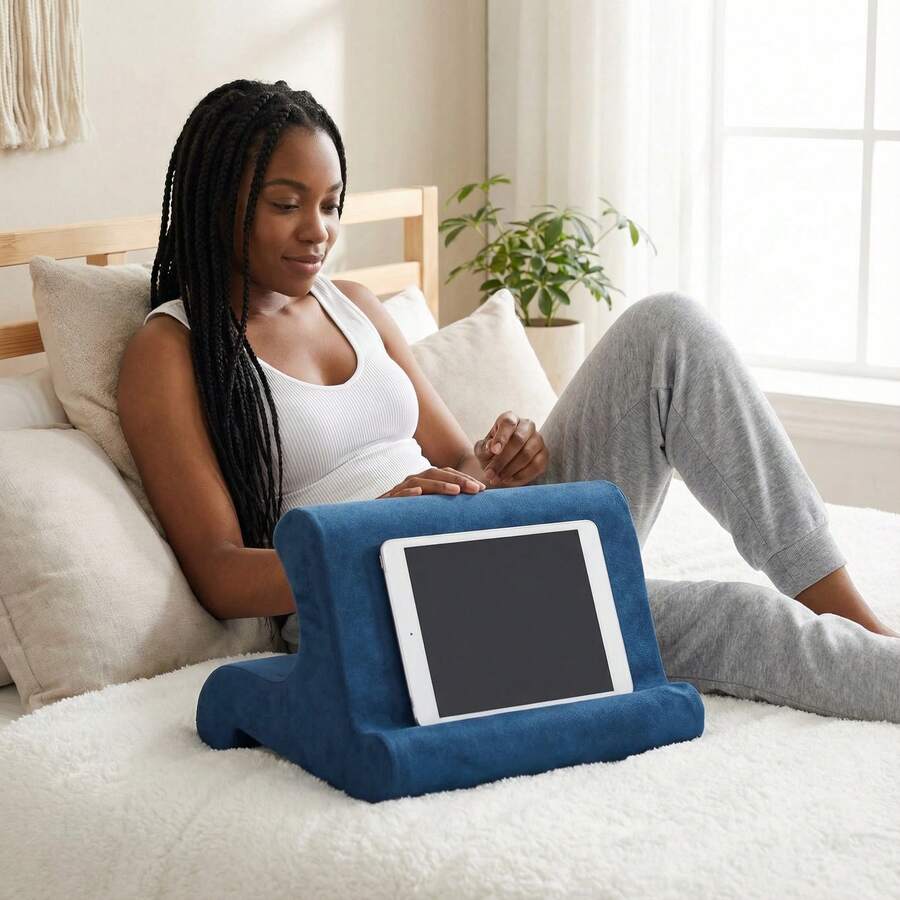OniOni Giá đỡ máy tính bảng bằng mút xốp màu xanh đậm, đệm mút hỗ trợ, giá đỡ điện thoại di động, gối đọc sách để bàn. Gối mềm đa góc được làm từ chất liệu mút xốp mang lại sự thoải mái tối đa. Màu xanh đậm. Món quà lý tưởng dành cho phái nữ. Thiết kế độc đáo với vẻ ngoài hiện đại và các góc điều chỉnh linh hoạt. Quà tặng mùa xuân, quà sinh nhật. - Màu xanh hải quân - Xem 1