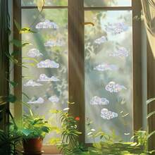 SHAWULA 18Pcs Cloud Window Clings And Decals For Bird Strike Prevention, Anti-Collision Stickers To Protect Birds From Hitting Windows, Reusable Non-Adhesive Rainbow Suncatchers - Multicolor - View 7