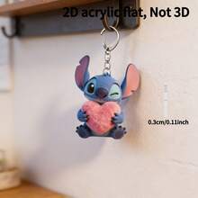 2D Graphic Design, Stitch Holding Heart Acrylic Keychain, 3D High-Definition Printing, Durable. Suitable For Car Keys, Backpacks, Wallets, Etc., And Also A Great Gift. Can Be Used As Furniture Decor And Home Decoration. Perfect Gift For Valentine's Day, Ramadan, Holidays And Daily Use. Keychain Accessory, Fun And Interesting. - Multicolor - View 5