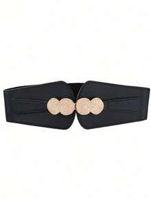 1pc Women's Black Minimalist Basic Elastic Wide Waist Belt, Suitable For Halloween Party Or Daily Outfit Matching - Black - View 8