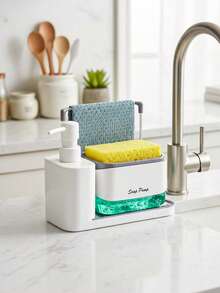 5-In-1 Kitchen Soap Dispenser Set, Includes Tray, Double Soap Dispenser, Sponge Holder And Dish Rack, Soap Dish, Practical Kitchen Organizer - A - View 4
