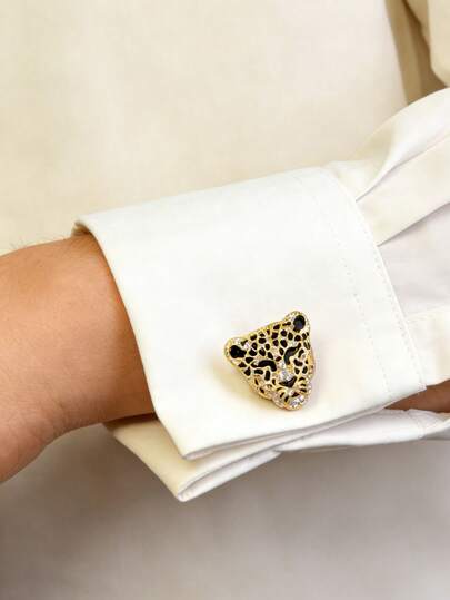 1 pieza Gemelos con estampado de leopardo versátil y de moda, Conjunto de broche y botón para mujer, Elegante clip de corbata con diseño animal, Accesorio de lujo para vestir, Adecuado para uso diario, Regalo para amigos/pareja/familia