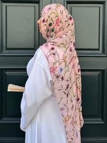 1pc Printed Hijab, Fashionable Elegant Minimalist Fresh Women Scarf, Lightweight Headscarf Suitable For Daily Wear And Prayer (For Abaya),Beach,Holiday,Accessories,Travel Essential - 01-white - View 3