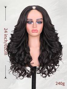 Curly Wave V Part Wig Highlights Yaki U Part Synthetic Wigs For Black Women 22 Inch Heat-Resistant Hair Replacement Wig Natural Looking For Daily Use - Multicolor - View 4