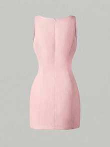 Elegant Sleeveless Square Neck Waist Cinched Mini Dress, Suitable For Daily, Commute, Romantic Dates, Gatherings, And Holidays Pink Summer - Pink - View 7