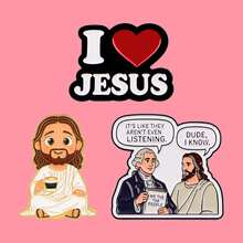 卡通耶稣珐琅徽章，趣味“我爱”语录胸针，翻领别针，背包配饰时尚珠宝礼品 - 黑色 - 查看 3