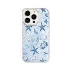 1个海水蓝贝壳和海星渐变蓝天可爱个性化透明手机壳，IMD全覆盖防摔银羽毛渐变羽毛波浪亮银激光闪亮艺术风格手机壳，兼容苹果/荣耀/传音/摩托罗拉 - 彩色 - 查看 8