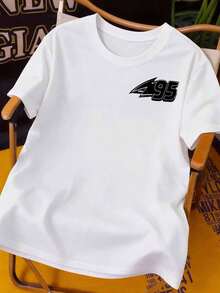 Disney New Casual Crew Neck Men's Short-Sleeved Shirt Features A Lightning McQueen 95 Print From Cars. Made Of High-Quality 100% Cotton, This Unisex T-Shirt Is Comfortable, Soft, And Suitable For Everyday Wear, Outings, Parties, Or Commuting. - White - View 2