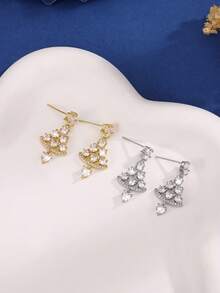 一对时尚仿珍珠锆石吊坠耳环，小众高端设计，适合宴会和派对场合。 - 白色 - 查看 8