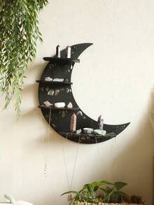1pc Black Moon Decorative Wall Shelf Gothic Witchy Style Crystal Display Organizer Crescent Shape Layered Tier Storage Rack Carved Detail Jewelry Holder Altar Accent Aesthetic Wall Decor For Bedroom Living Room Meditation Room Apartment Dorm Studio Home Decoration - A - View 3