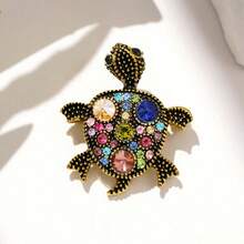 1pc Vintage Rhinestone Turtle Brooch, Alloy Ocean Animal Badge Pin For Clothes, Bags & Accessories (Random Rhinestone Placement) - Turtle Brooch - View 4
