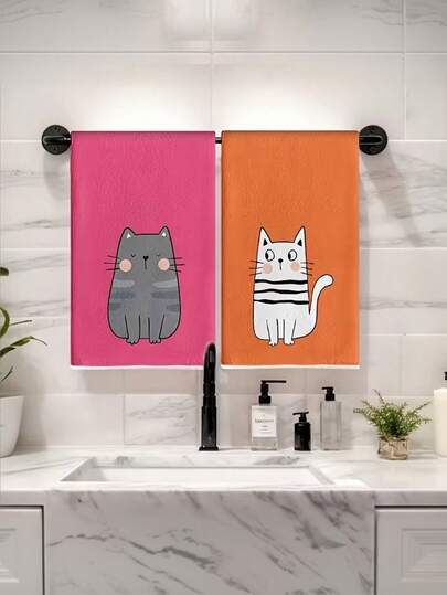 1/2/4pcs Multicolor Funny Closed-Eye Cat Print Kitchen Towels | Super Soft, Highly Absorbent, Modern Dishcloths | Cooking, Baking, Tea, Dishwashing, Hand Towels, Kitchen Decor, Gift For Neighbors