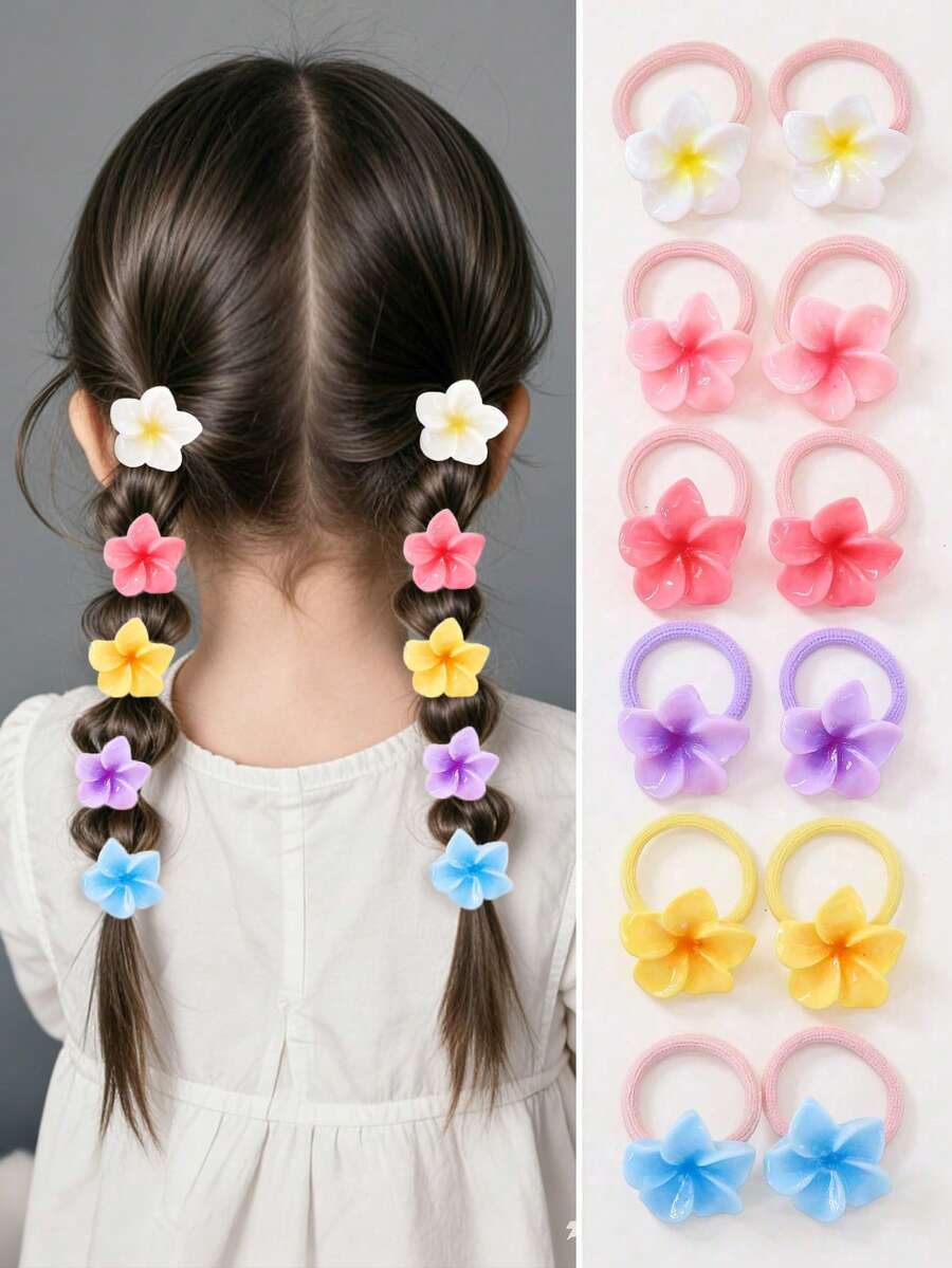 10pcs/Pack Mini Scrunchies For Girls, Multicolor Daisy Flower Design, Cute Princess Style, Elastic Hair Ties, Suitable For Daily Use - Multicolor - View 1