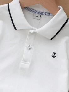 男童白色翻领Polo衫，学院风，夏季款 - 白色 - 查看 3