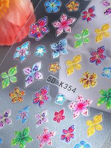 2pcs 5D Colorful Hibiscus Flower Lily Floral Spring Embossed Nail Sticker Mixed Design Fashion Spring Summer Flower Self Adhesive Nail Decals For Salon DIY Design Relief Manicure Accessories - Multicolor - View 6