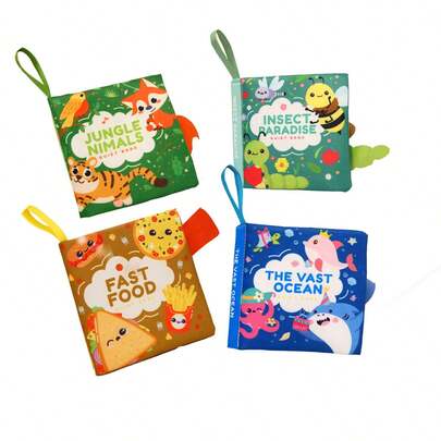 Libro de tela 3D, juguete educativo temprano, reconocimiento de alimentos y animales, libro de tela para bebés