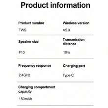 Air31 TWS 蓝牙 5.3 无线耳机 Type-C 透明高保真耳机 LED 电量数字显示 立体声耳机 适用于手机 - 查看 6